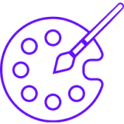 Bright purple icon showing a paint pallet and paintbrush