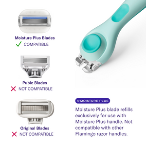 Diagram of the compatibility for the Moisture Plus Handle with other Flamingo blades.