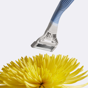 Pubic Razor floating over a yellow flower.