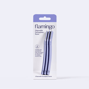 Box of three lilac purple Flamingo Disposable Dermaplane Razors