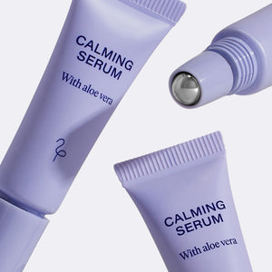 Close up of the Calming Serum, uncapped displaying the roller.